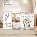 Custom Crib Bedding Set - Owl Design Personalized Name Baby Nursery Bedding 3 Pcs Set - Chic Soft Blanket, Sheet, Pillowcase for Newborns Boys Girls Gifts Color12