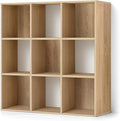 CAPHAUS 11-Inch Cube Storage Organizer Shelf, Home Storage Shelf Divider w/Back, 9-Cube Storage Bookcase, Natural Oak