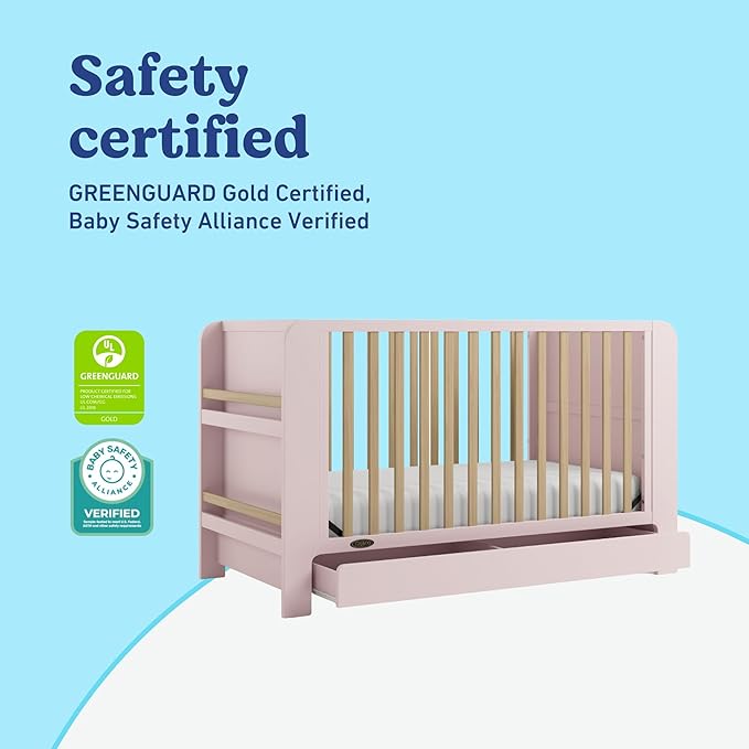 Graco Read-with-Me 4-in-1 Convertible Crib with Drawer (Blush with Driftwood) - GREENGUARD Gold Certified Converts to Toddler Bed, Daybed, and Functional Bookshelves