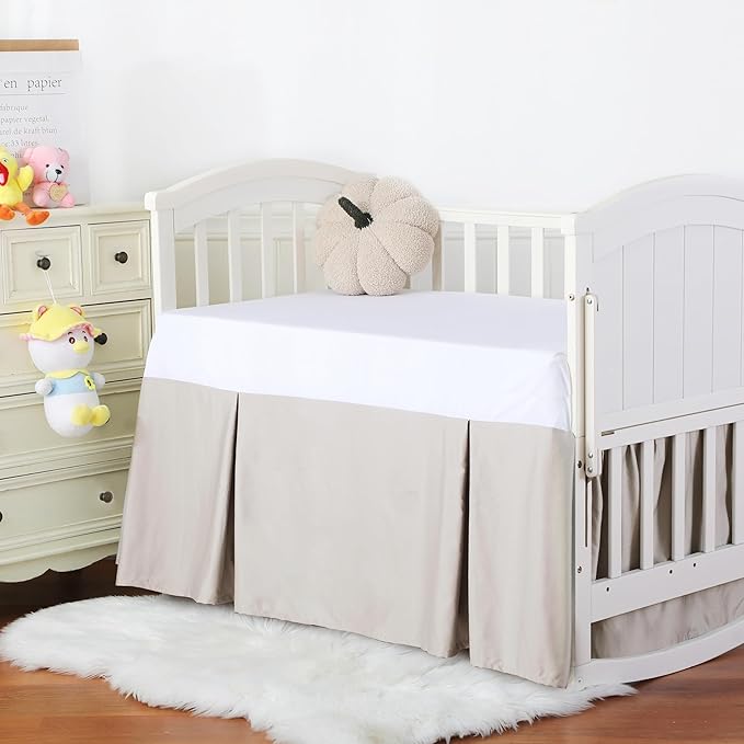 Crib Skirt Dust Ruffle, 100% Egyptian Cotton 400 Thread Count Soft Breathable Crib Bedding Skirt for Baby, Boys and Girls, 52"X28" with 14" Crib Bed Skirt Fading Resistant (Ivory Solid)