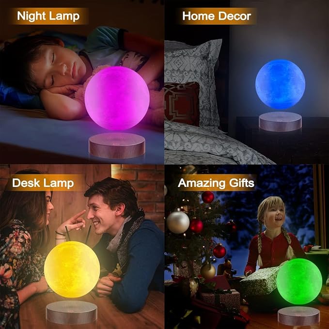 VGAzer Levitating Moon Lamp.Floating and Spinning in Air Freely with Luxury Wooden Base and 3D Printing LED Moon Light Colors,for Unique Gifts,Room Decor,Night Light,Office Desk Tech Toys -6 Inch