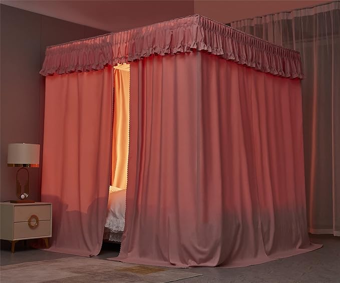 VETHIN Elastic Roof Style Four Corner Post Princess Bed Canopy Curtains Cozy Breathable Tent Canopy Mosquito Net for Girls & Adults Bedroom Decoration (Pink, 70-78" W*86" L*82"*H/(King))