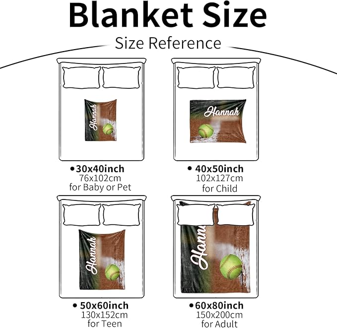 Custom Infant Softball Blanket: Personalized Name and Number Blankets for Baby Kids Boys Girls Teen Mother's Day Father's Day Birthday Easter Gifts(30"x40")