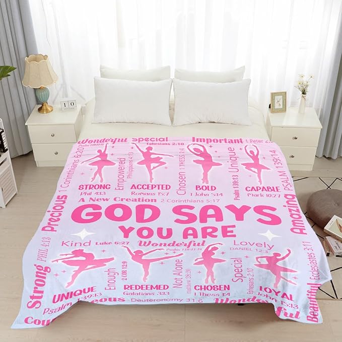 Ballet Bible Verse Blanket, Inspirational Scripture Religious Gifts for Christian, Warm Soft Flannel Bible Throw for Bed Sofa Decoration 60"x80" for Adult