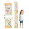 Personalized Name Growth Chart for Wall, Painted Plants Canvas Height Chart for Kids Baby Child Toddler, Canvas Growth Chart for Wall Nursery Decor, Hangable & Waterproof