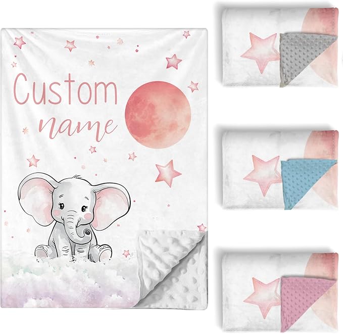 Personalized Baby Crib Bedding Set, 5 Pcs Custom Name Nursery Bedding Set for Girls Boys, Cute Elephant Baby Crib Set for Toddlers Infants, Double Layer Bedding Crib Sets Customized Gifts