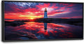 Olivine Lighthouse Wall Art, Nautical Coastal Pictures Wall Decor, Beach Sunset Paintings, Ocean Canvas Prints, Framed Artwork for Bathroom Bedroom Living Room Office Home Decoration 60"x30"