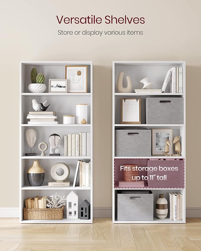 VASAGLE CUSTOS Collection - Bookshelf, 5-Tier Bookcase, Book Shelf, Open Storage Shelf, 9.4 x 23.6 x 52.8 Inches, for Living Room, Home Office, Dinning Room, Cloud White ULBC165T14