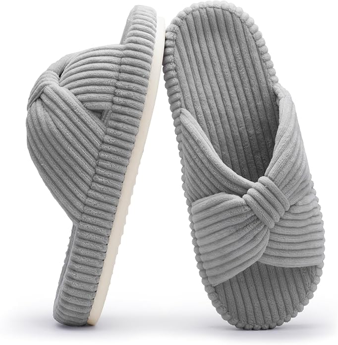 Chantomoo Slippers for Women Memory Foam House Bedroom Corduroy Bow Crossbands Slipper Shoes Comfy Trendy Gift Slippers