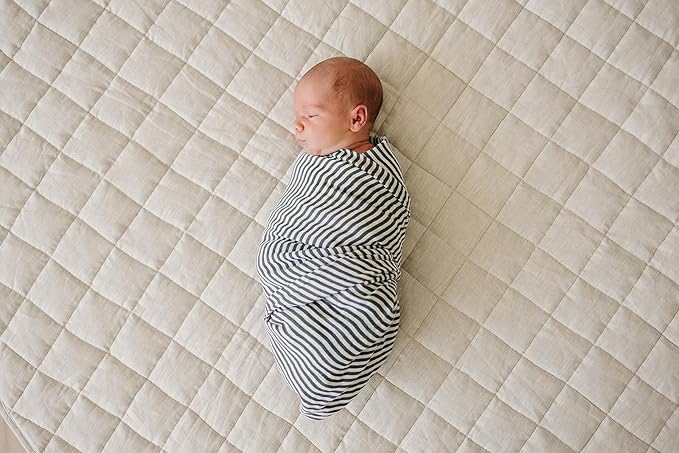 Mebie Baby Vintage Green Stripes Muslin Swaddle, Modern and Neutral Blanket for Baby Girl or Boy, 0-3 Month, Comfy Wrap