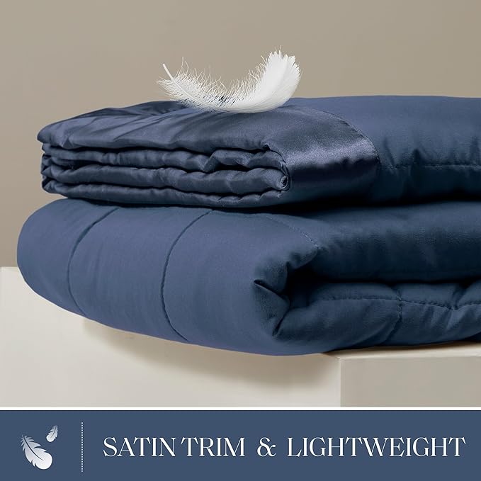 Madison Park Windom Down Alternative Blanket, Premium 3M Scotchgard Moisture Wicking Treatment, Lightweight and Soft Bed Cover For All Season, Satin Trim, Navy King
