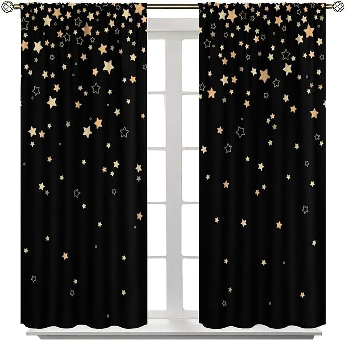 Star Celestial Blackout Curtain, Space Funny Fantasy Galaxy Starry Night Window Curtain for Kids Bedroom Nursery Toddler Room 42" W X 63" L