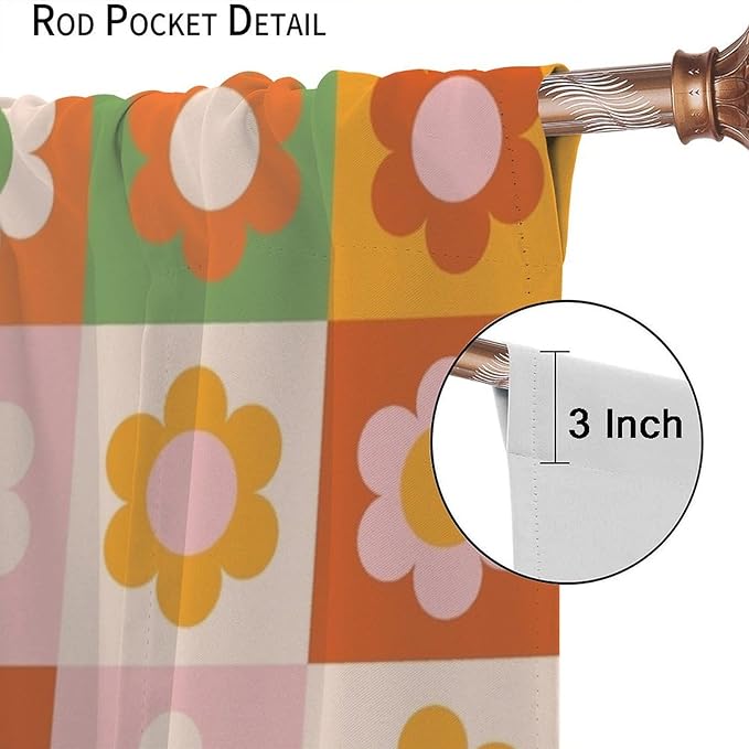 70s Flowers Curtains,Vintage Cute Colorful Abstract Floral for Girls Kids Bedroom Bathroom Curtains Window,Trendy Groovy Funky Novelty Home Window Treatments Drapes 84"" W X 84"" L, Style-5