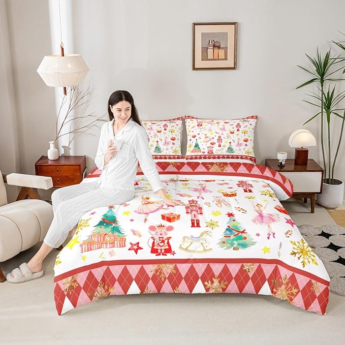 Feelyou Christmas Comforter Set All Season Ballet Nutcracker Bedding Set with 1 Pillow Cases Snowflake Kids Twin Bedclothes Bedroom Decor Duvet Quilt Breathable Soft Lightweight