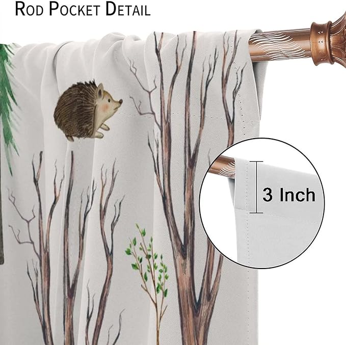 Forest Animal Kids Curtains, Watercolor Cartoon Window Treatments, Cute Animal Floral Girl Toddler Home Bedroom Living Room Drapes 52x84in