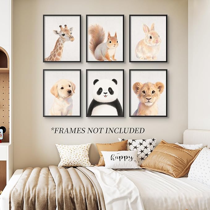 VOLIX Set of 6 Wall Art Unframed Jungle Animal Wall Hanging Decor for Kids Room, Nursery, Safari Themed Birthday Party, 12x16 inch