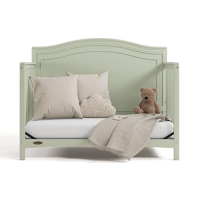 Graco Paris 4-in-1 Convertible Crib - GREENGUARD Gold Certified, Converts to Toddler Bed, Daybed and Full Bed, Fits Standard Crib Mattress, Adjustable Mattress Base, Sage
