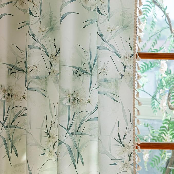 ENJOYBRIDAL White Floral 84 Inch Curtains 2 Panel Set Bedroom Boho Drapes Semi Sheer Dining Room Living Room Rod Pocket Window Curtain Panels Floor Length Farmhouse Country Cute Chic Window Treatments