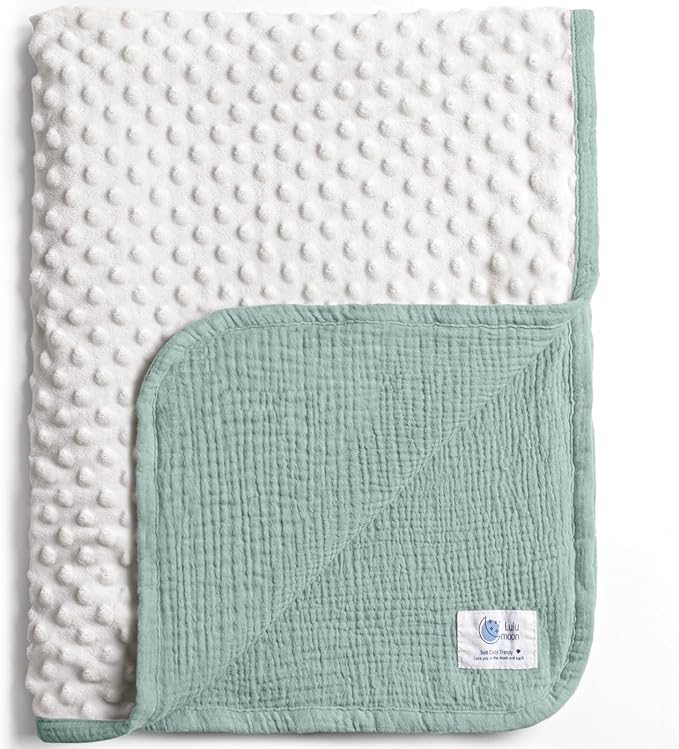 lulumoon Baby Blanket for Newborn Boy: Soft Minky Dotted Backing - Perfect Muslin Stroller Blanket for Travel & Baby Shower 30"x40"（Sage）