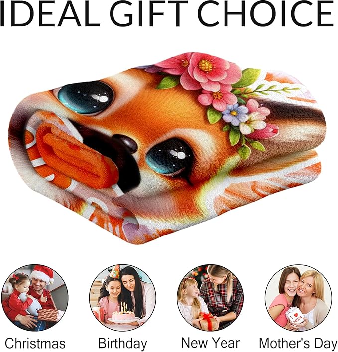 Custom Fox Blanket Gifts - 40" x 50" Inches Girls Throw Blanket for Kids - Cozy Fuzzy Plush Throw Decor for Sofa, Bed