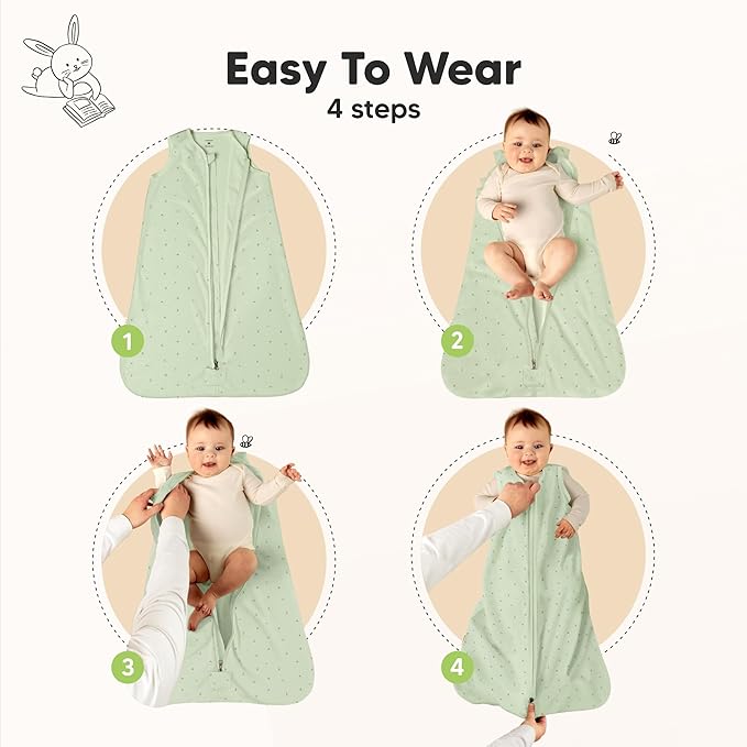 2-Pack Baby Sleep Sacks, Zipper Wearable Blanket - 0.5TOG Organic Cotton, Lightweight, Soft Cozy Toddler Sleeping Sack 6-12 months,Easy to Wear Large Newborn Transition Swaddles Sleepsacks (Bunnies)