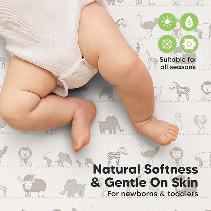 2-Pack Waterproof Crib Sheets for Girl, Boy - Organic Cotton 52X28 Fitted Crib Sheets Neutral, Crib Mattress Protector Sheets, Soft Toddler Bed Sheets,Washable Infant Fitted Baby Crib Sheets(Savannah)