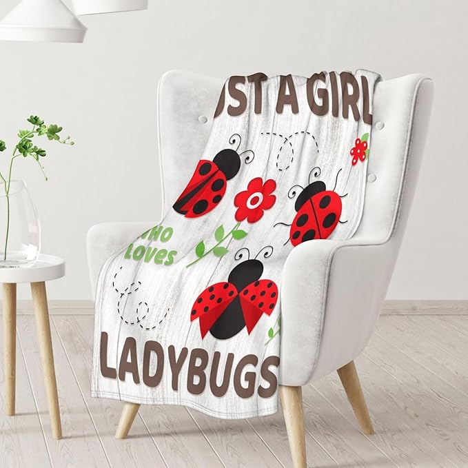 Ladybug Throw Blanket - Cute Girls Gifts for Lady Bug Lovers - 40 x 50 Inches Cute Flannel Throw Blanket Stuff for Couch, Sofa
