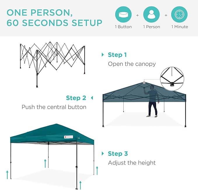 Best Choice Products 12x12ft 1-Person Setup Pop Up Canopy Tent Instant Portable Shelter w/ 1-Button Push, Case, 4 Weight Bags - Cerulean