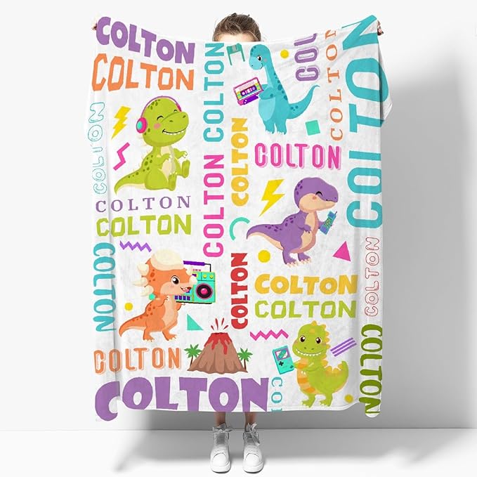 Dinosaur Lover Personalized Blanket with Custom Baby Dinosaur Custom Name Flannel Blanket Soft Throw Meaningful Gift for Toddlers Girls Boys Kids Pets 40 * 30" XS for Toddler