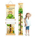 Personalized Name Growth Chart for Wall, Painted Tree Animals Canvas Height Chart for Kids Baby Child Toddler, Canvas Growth Chart for Wall Nursery Decor, Hangable & Waterproof