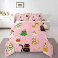 Erosebridal Christmas Decor Quilts Cute Cats Comforter Set Toddler Size for Kids Boys Girls Bedroom Xmas Tree Bedding Set Cartoon Animal Down Comforter with 1 Pillow Case