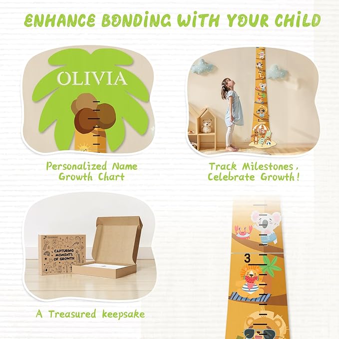 Personalized Name Growth Chart for Kids, Coconut Beach Children's Height Growth Chart Wall Board, Precision Height Measuring Instrument for Nursery Room, Removable and Easy to Store