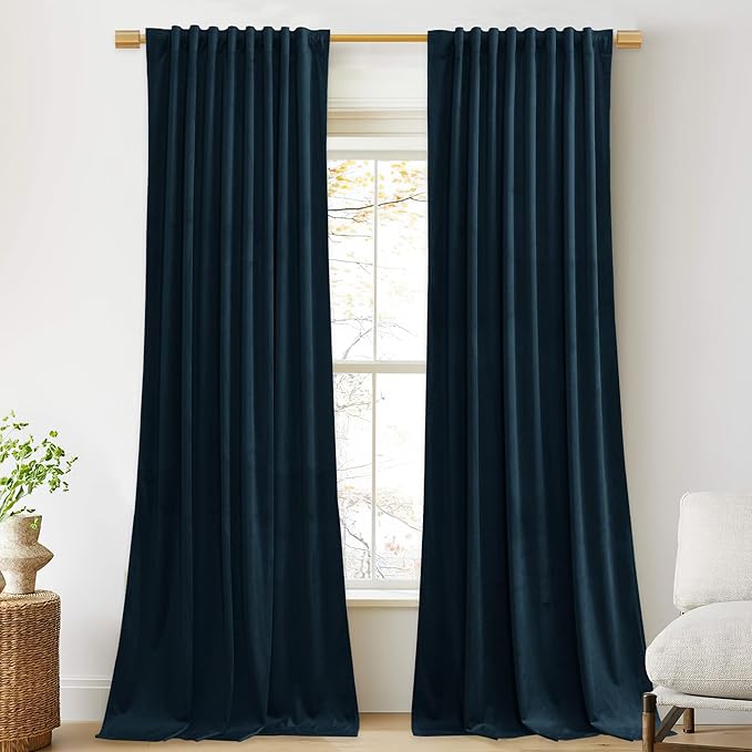 StangH Navy Blue Curtains 100 inches Long Back Tab Thermal Insulated Noise Reducing Drapes for Sliding Door Living Room Privacy Curtain Panels for Bedroom, W52 x L100, 2 Panels