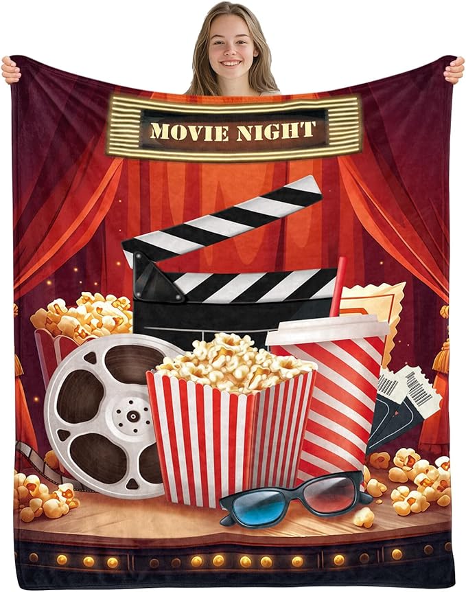 Movie Theme Blanket Gifts for Women Girls, Movie Night Supplies, Movies Theater Gift for Movies Lover Gifts for Christmas, Ideal Theater Decor for Sofa Couch Bed, Theatre Gift Blanket 60"x80"