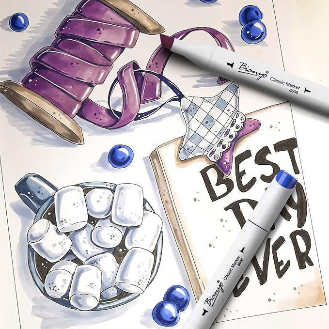 Bianyo 72 Colors Alcohol Markers Set, Dual Tip Art Markers with Fine & Chisel Tips, Black Case with Customizable Card – Ideal for Coloring, Drawing, and Sketching as Thanksgiving & Christmas Gifts
