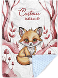 Personalized Baby Blanket with Name – Woodland Rusty Red Fox Design Soft Receiving Blanket for Newborn Girls, Custom, Cozy Nursery Decor for Toddlers
