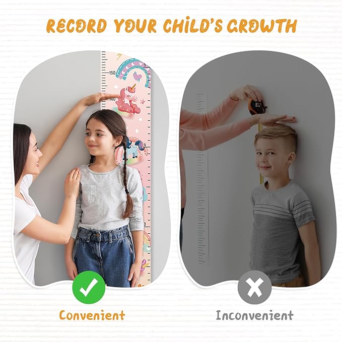 Personalized Name Growth Chart Wall Decor for Kids – Canvas Removable Height Chart Measuring Ruler 59" x 7.9" (Painted Unicorns)