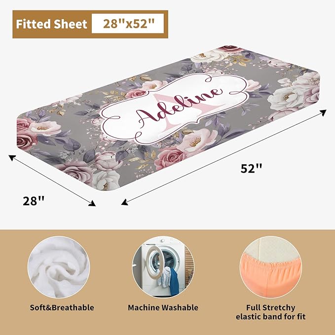 Custom Baby Crib Bedding Set, 3 Pcs Personalized Nursery Bedding Set with Name, Soft Baby Bedding Crib Sets with Blanket - Toddler Crib Sets for Girls Boys, Infant Newborn Gifts, Rose