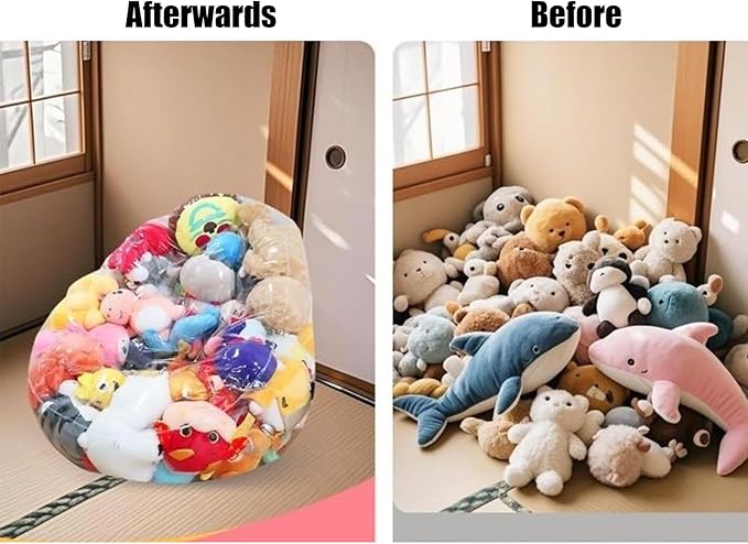 Stuffed Animal Storage Bean Bag Cover, 270L Clear Soft Toy Storage Bean Bag, Waterproof Stuffed Animal Storages Chair Cover, Large Capacity Stuffable Plush Toy Storages Kids Beans Bags Chair