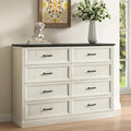 CARPETNAL Farmhouse 8 Drawer Dresser for Bedroom, 55" Wide Modern White Dresser TV Stand with Large Drawers & Bar Handles, Rustic Wood Chest of Drawers for Bedroom, Living Room, Hallway, Entryway.