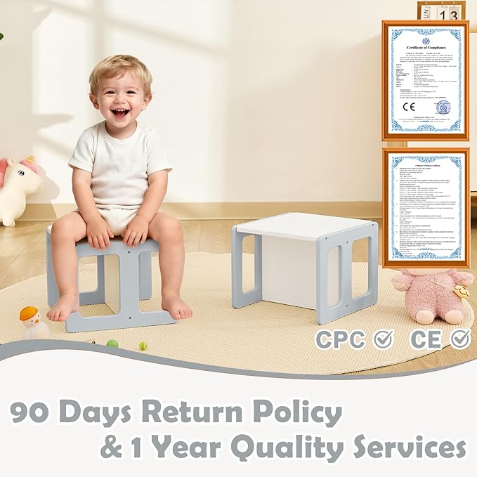 FUNLIO Height Adjustable Montessori Weaning Chair for Age 1-3, Quality Solid Wooden Chair, for Eating/Reading/Playing,Montessori Furniture with CPC Certified - Grey（2pcs）
