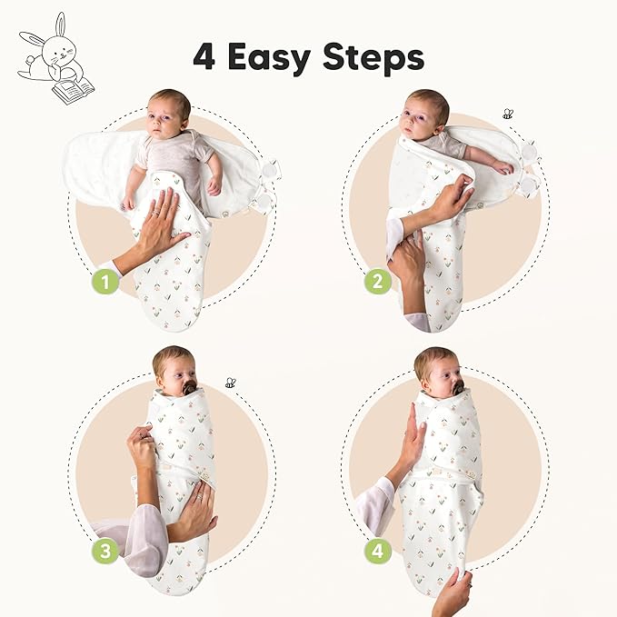 KeaBabies 3-Pack Swaddles for Newborns, Girls, Boys with Hats - Organic Soft Baby Sleep Sacks, Breathable Baby Swaddle 3-6 Months Beanies Set, Premie Infant Sleep Sack 0-3 Months (Fleur)