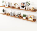 Axeman Cherry Picture Ledge Shelf, 55 Inch Floating Shelves Set of 2, Solid Wood Wall Shelves with Lip, Wall Decor Storage for Bedroom Living Room Bathroom Kitchen Nursery Photo, Natural Cherry