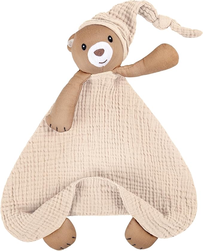 lulumoon Muslin Bear Lovey for Babies: Skin-Friendly Security Blanket for Self-Soothe - Newborn Gift for Baby Shower