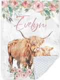 Personalized Baby Blanket for Boys, Custom Name Blanket for Girl Newborn Mom, Soft Flannel with Double Layer Dotted Backing, Gifts for Baby Shower Christmas Birthday, Highland Cow(30”x40)