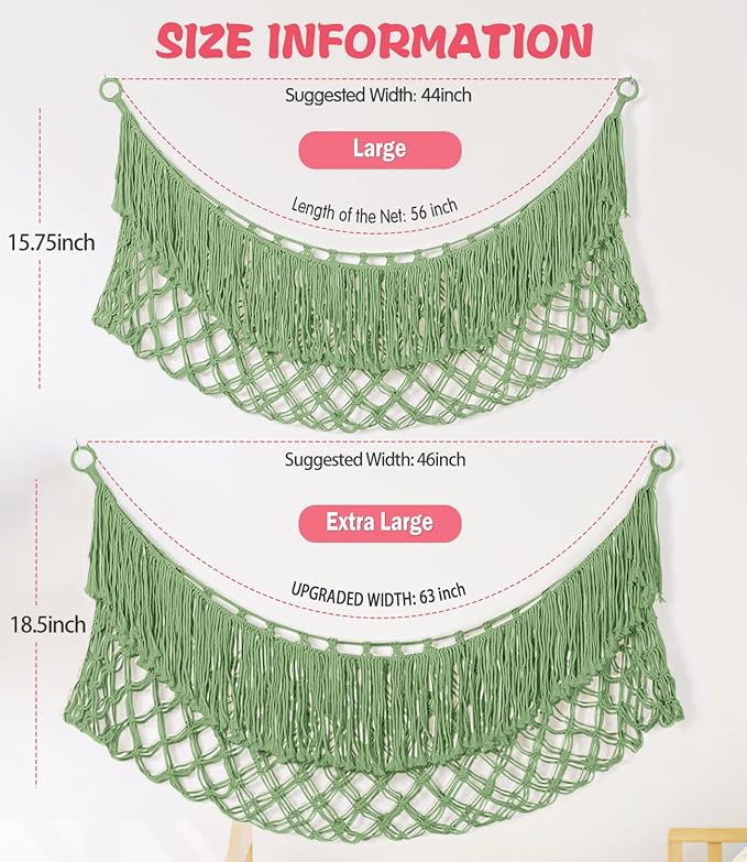 Stuffed Animal Hammock - Extra Large 63'' Long, Stuffed Animal Storage, stuffed animal Holder net, Toy Hammock Large, Toy Storage Hanging Organizer - Bean paste green