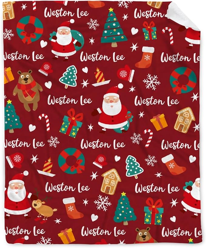 Custom Christmas Blanket | Personalized Blanket for Boys Girls | Plush Cozy Customized Name Blanket | Personalized Gifts Name Blanket for Birthday Christmas | 50"x60"-Teens/Travel Size