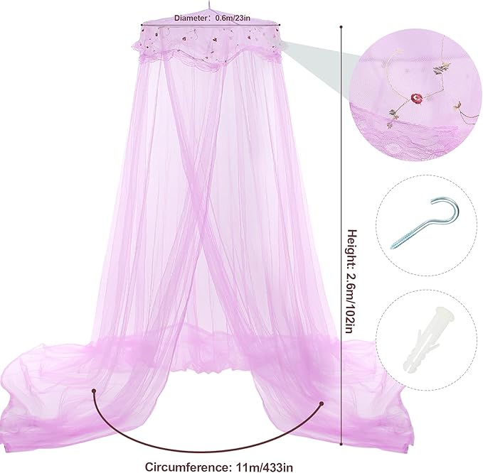 Bed Canopy for Girls, Princess Canopy Bed Curtains for Twin to King Size Bed, Canopy for Bed Baby Kids Adult, Bed Netting Canopy for Bedroom Decor Reading Nook, Summer for Outdoor Camping, Purple