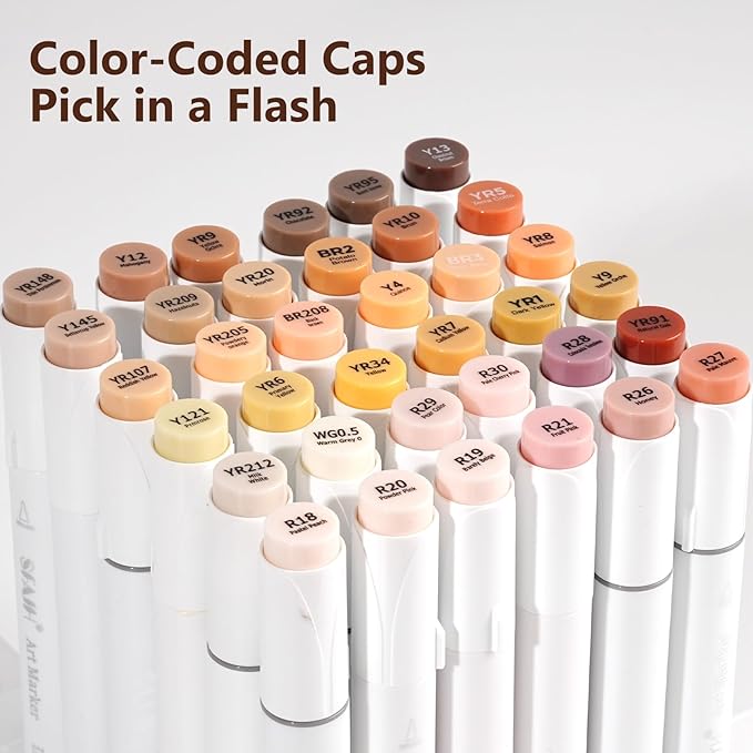SFAIH Skin Tone Alcohol Markers Brush & Fine - 37 Portrait Color Permanent Markers for Adults/Teen/Artists/Creators, Blendable Art Markers for Coloring Sketch & Drawing & Illustration-Refillable Ink
