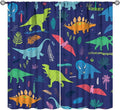 Dinosaurs Blackout Curtains Cute Cartoon Animals Dino Tropical Plant Colorful Art Print for Kids Boys Bedroom Living Room Rod Pocket Decoration Window Drapes 2 Panels W26xL84in
